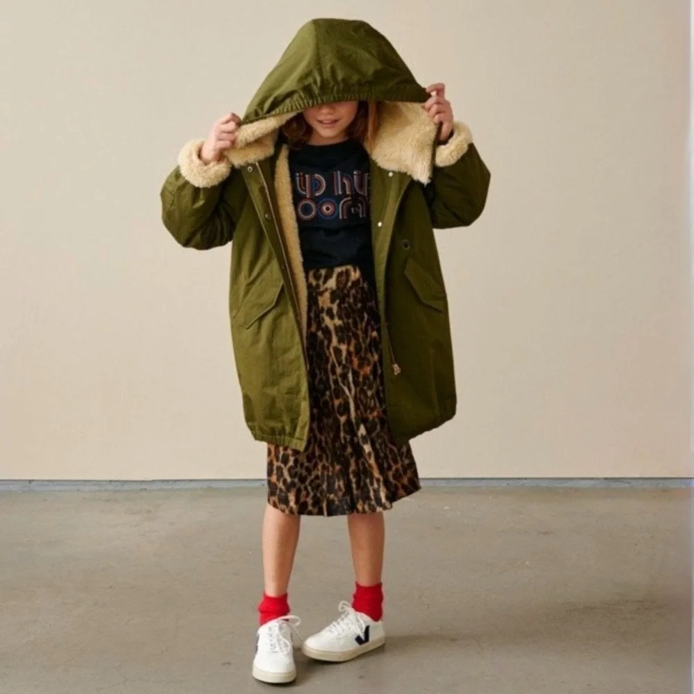 Zara Army Green Sherpa Lined Water Resistant Coat